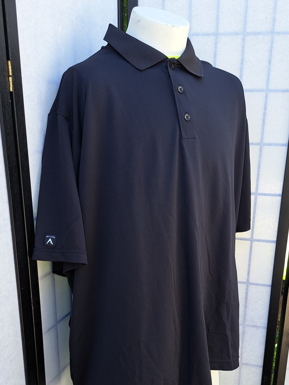 Antigua Black Men's Polo with Three-Button Placket